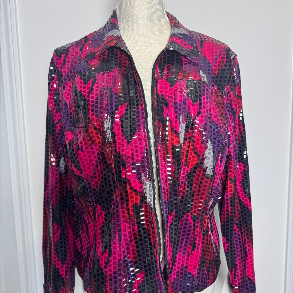 Ruby Rd. Vibrant Pink and Black Sequin Bomber Jacket